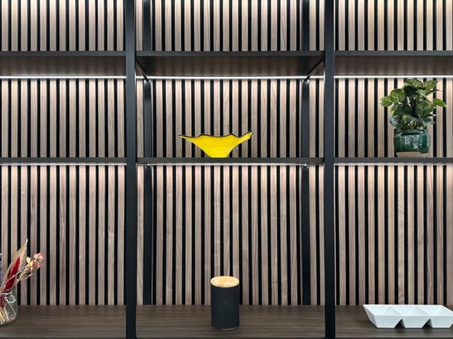 Slatted Acoustic Walnut Wall Panels