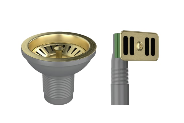 Kitchen Strainer Waste With Rectangular Overflow - Brushed Brass